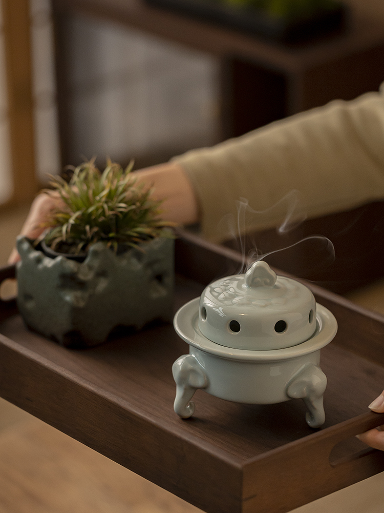 Ceramic Celadon Incense Burner with Elephant-Shaped Legs