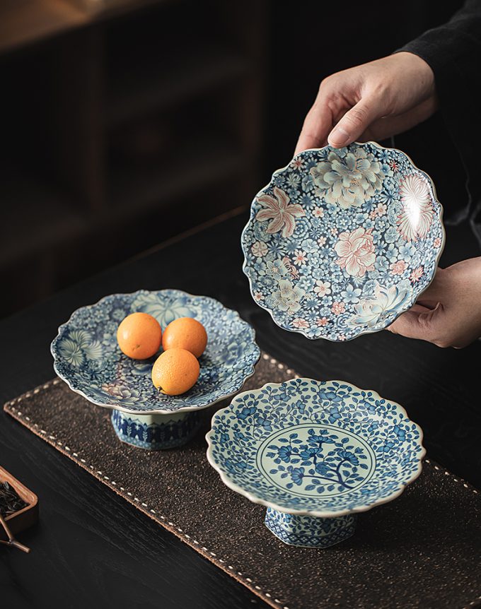 Blue and White Porcelain Footed Plates