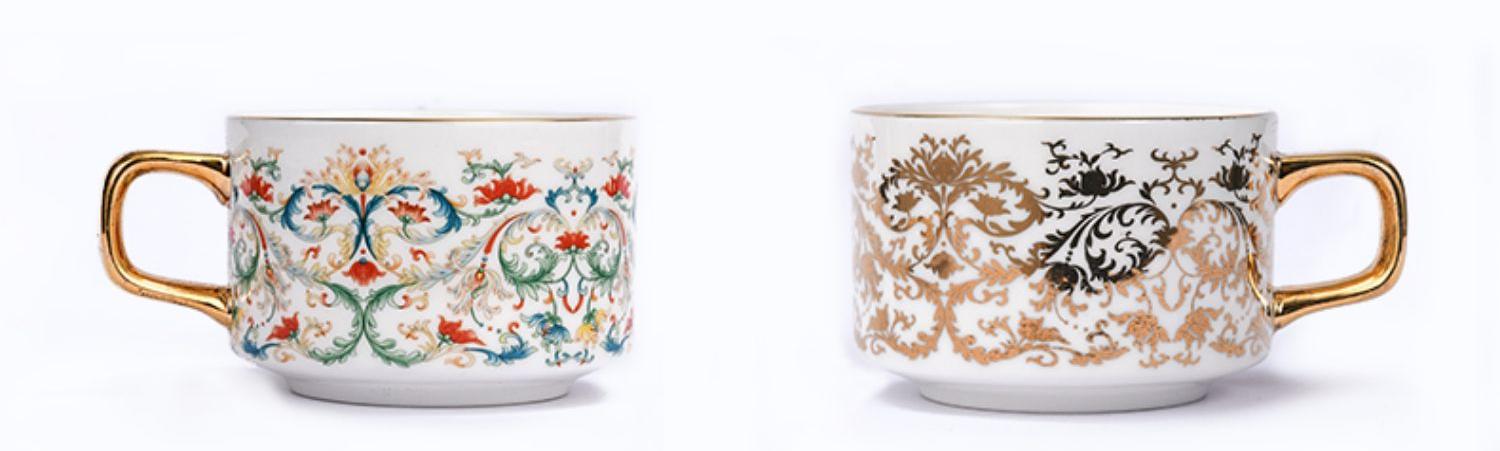 Chinese Floral Porcelain 2 Coffee Cup Set
