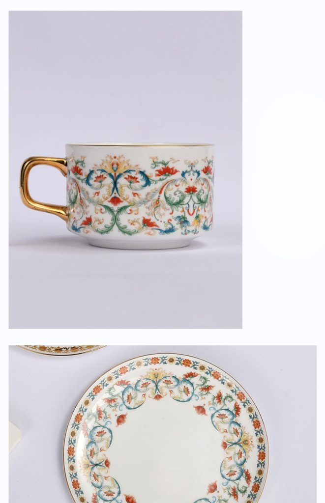 Chinese Floral Porcelain Coffee Cup Set