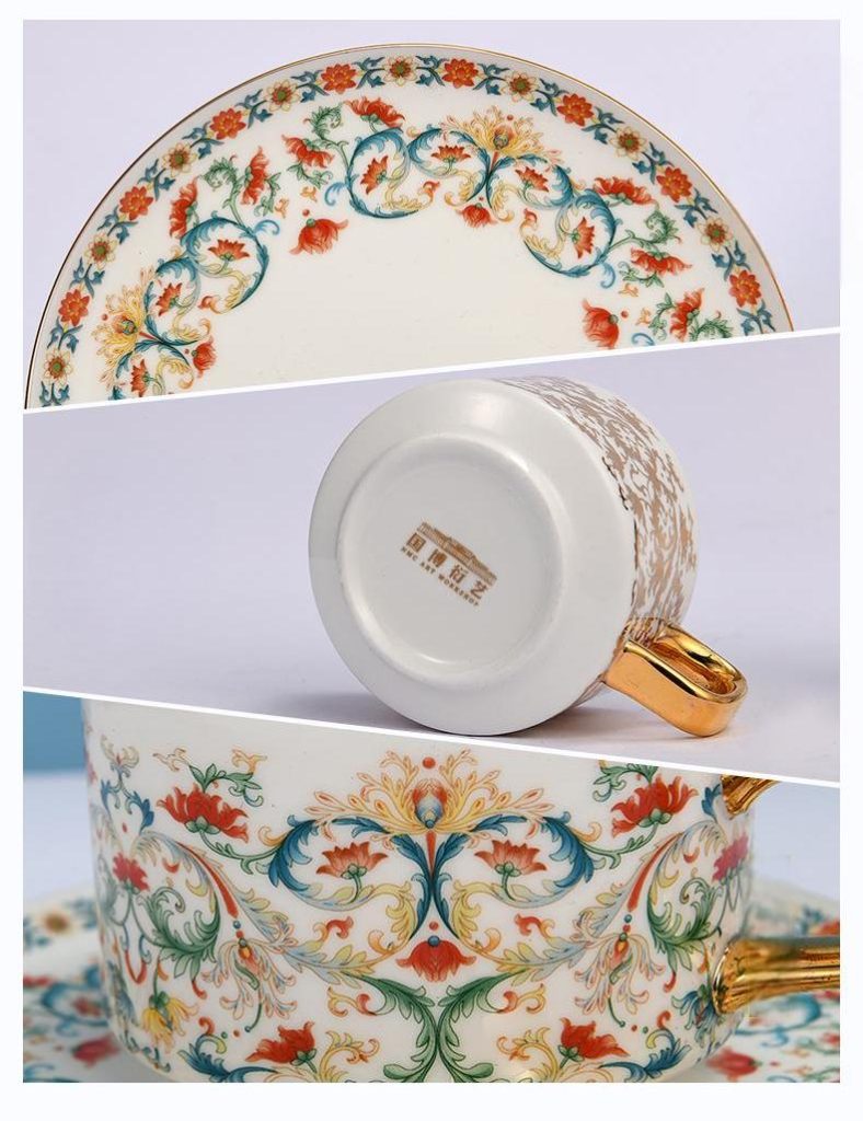 Chinese Floral Porcelain Coffee Cup Set