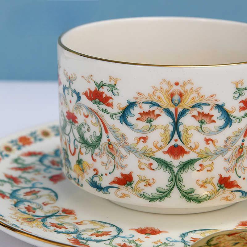 Chinese Floral Porcelain Coffee Cup Set