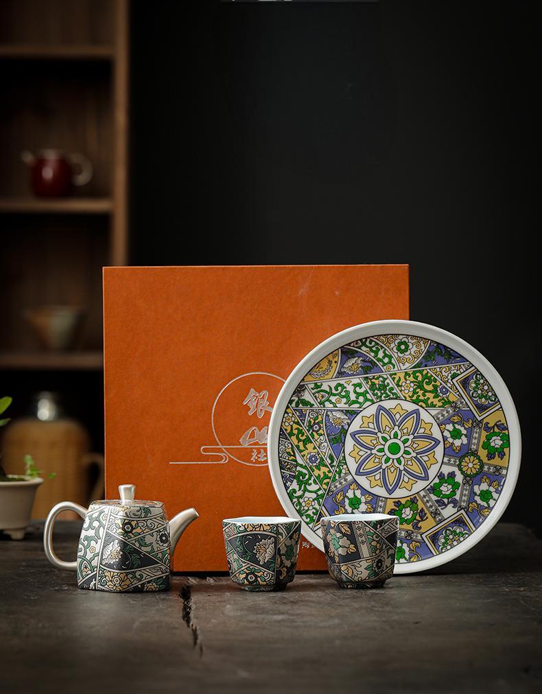 Enamel Ceramic Teacup Set with Floral Motif