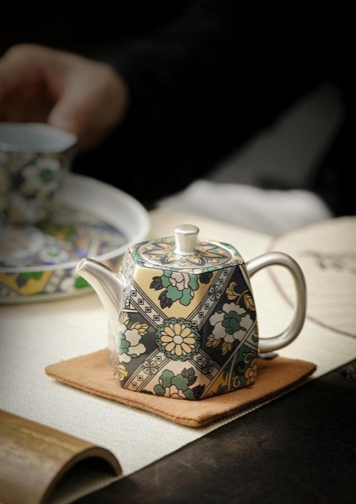 Enamel Ceramic Teacup Set with Floral Motif