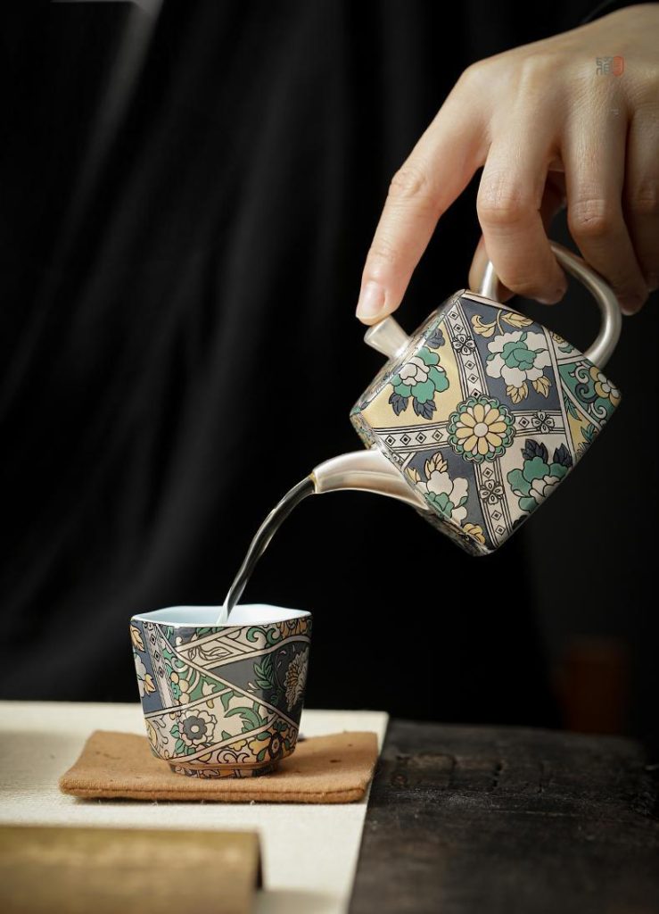 Enamel Ceramic Teacup Set with Floral Motif