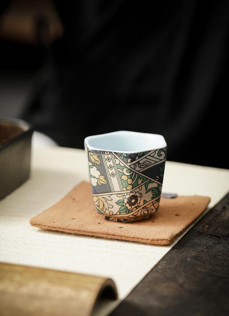 Enamel Ceramic Tea Set with Floral Motif, Luxurious Silver-Plated