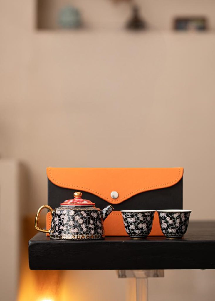 Exquisite Chinese Cloisonné Tea Set: Teapot & 2 Cups Gift Box