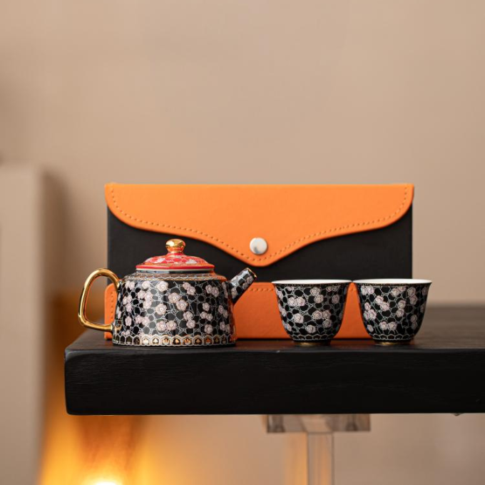 Exquisite Chinese Cloisonné Tea Set: Teapot & 2 Cups Gift Box