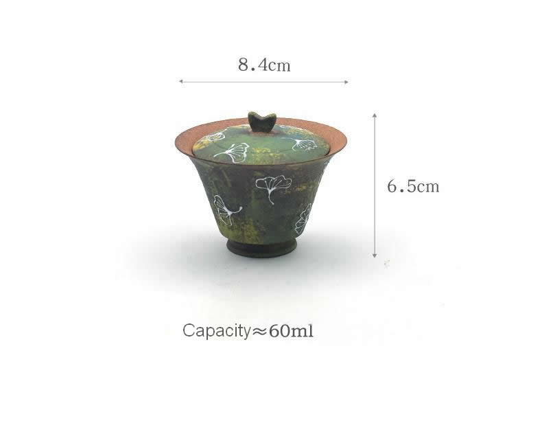 Hand-painting Ginkgo Leaf Motif Ceramic Gaiwan_size