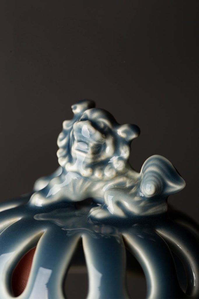 Jingdezhen Three-Legged Ceramic Incense Burner with Lion Lid