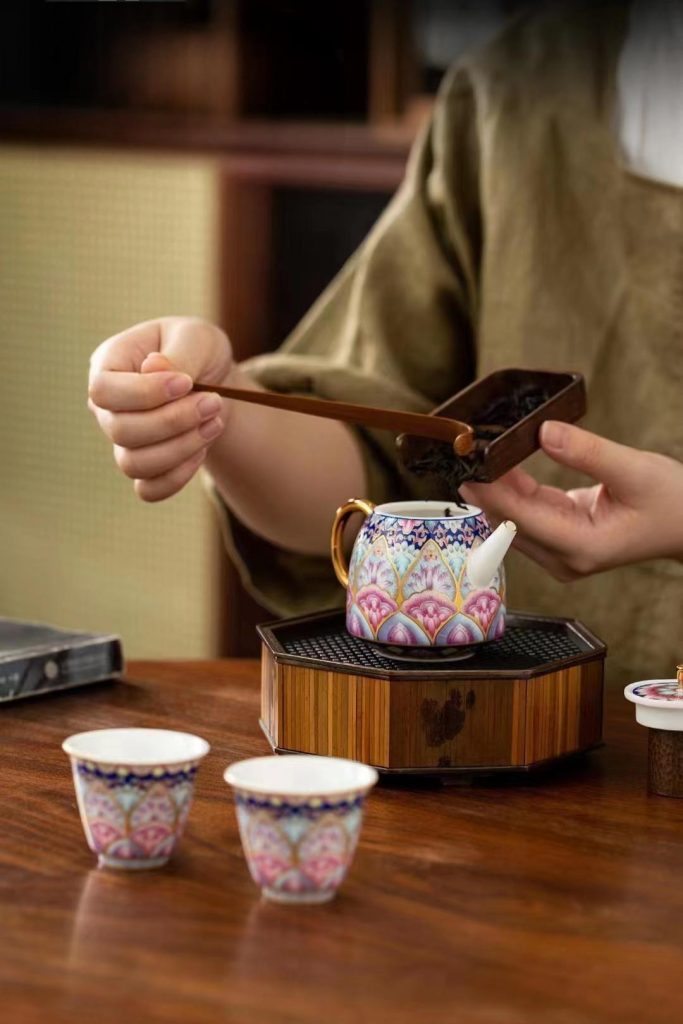 Lotus Blossom Enamel Porcelain Tea Set