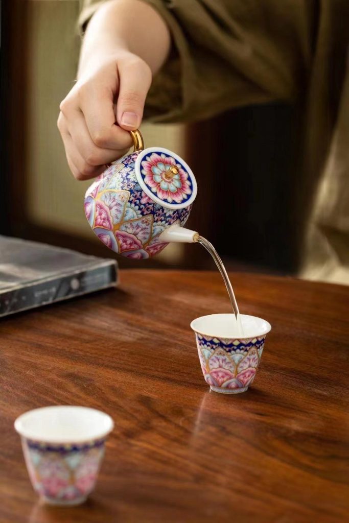 Lotus Blossom Enamel Porcelain Tea Set