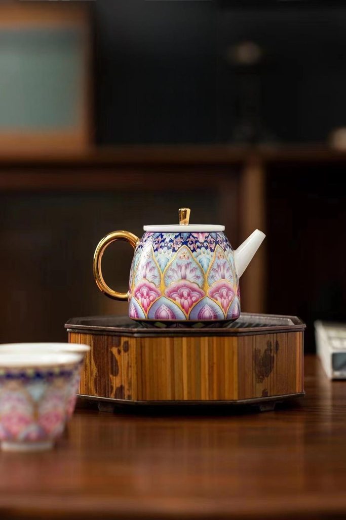 Lotus Blossom Enamel Porcelain Tea Set