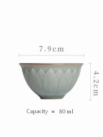 Ice-crackle Glaze Lotus Relief Celadon Tea Cups Set (2pc)