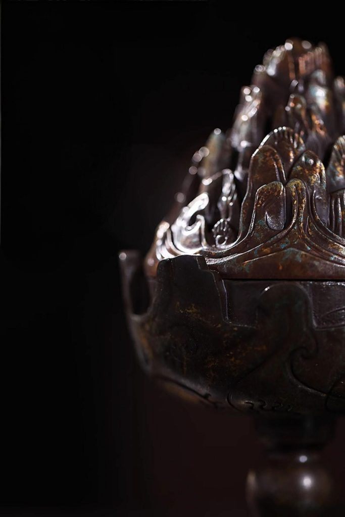 Museum Replicate Bronze Mountain Boshan Incense Burner detail