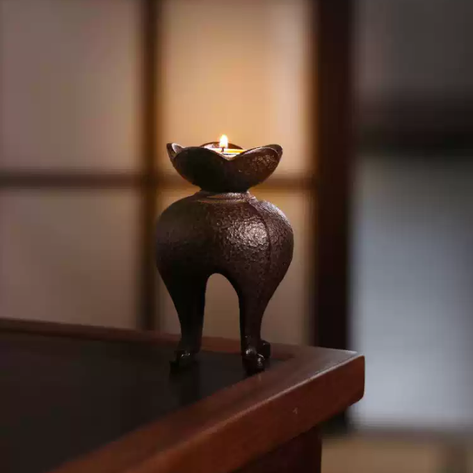 Vintage Handcrafted Zen-Inspired Cast Iron Candle Holder