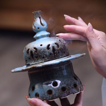 Ceramic Incense Burner with Traditional Blue Glaze