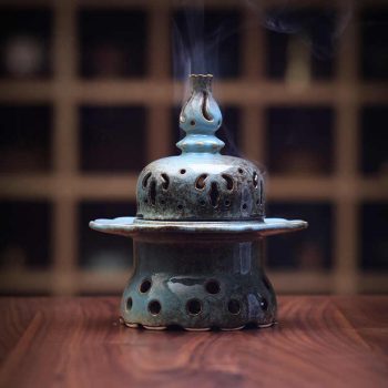 Ceramic Incense Burner with Traditional Blue Glaze
