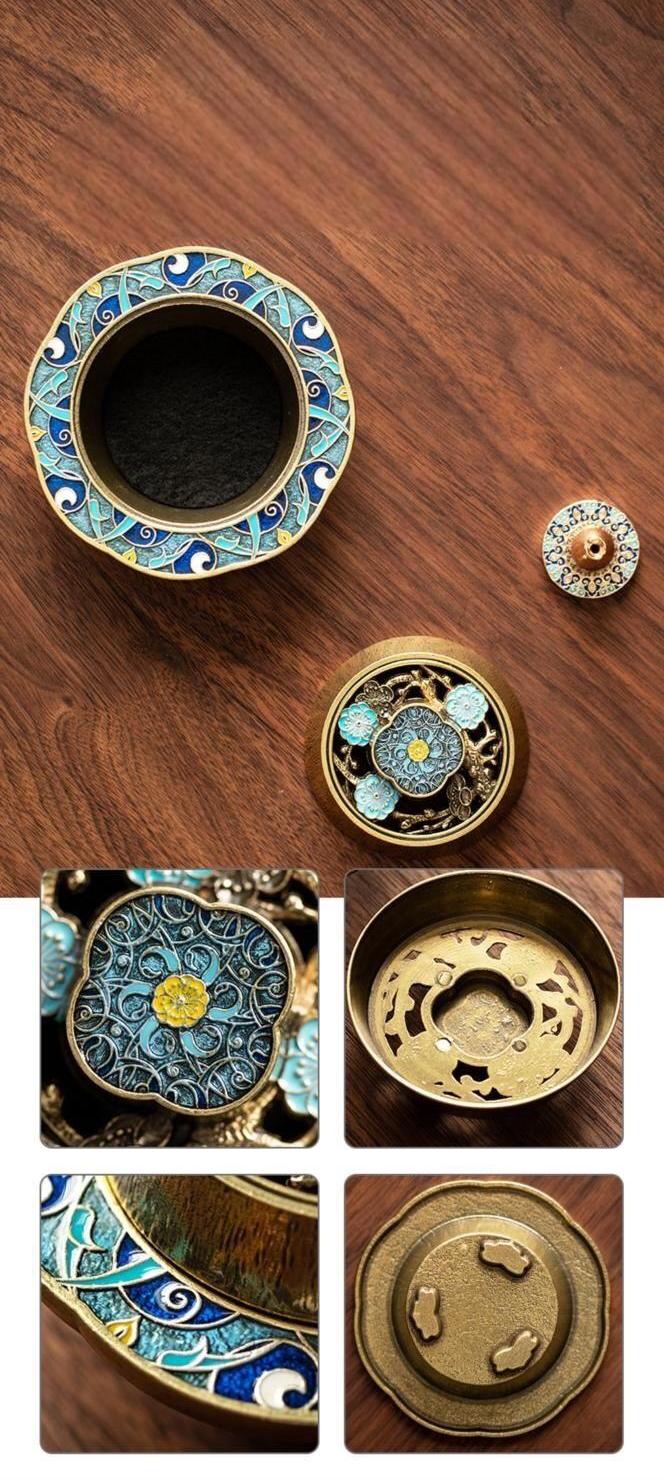 Cloisonné Brass Incense Burner with Elegant Floral Motifs