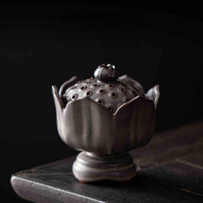 Lotus-Inspired Chinese Ceramic Incense Burner