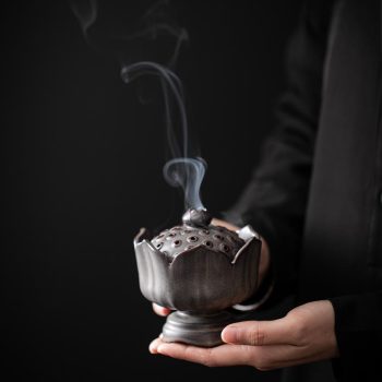 Lotus-Inspired Chinese Ceramic Incense Burner