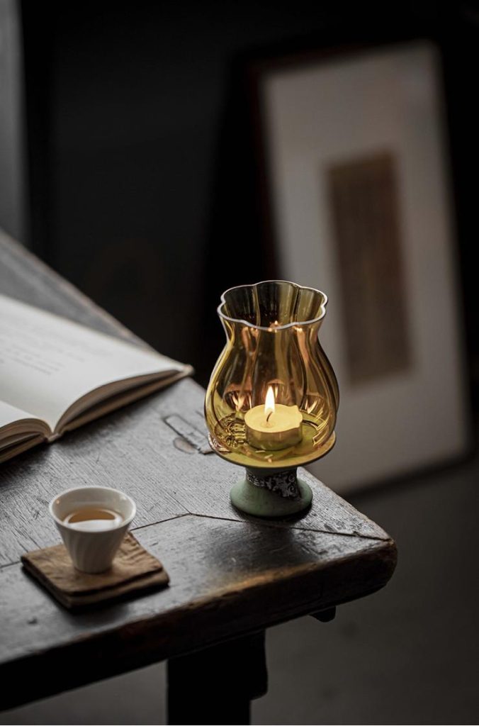 Vintage-Style Amber Glass Candle Holder