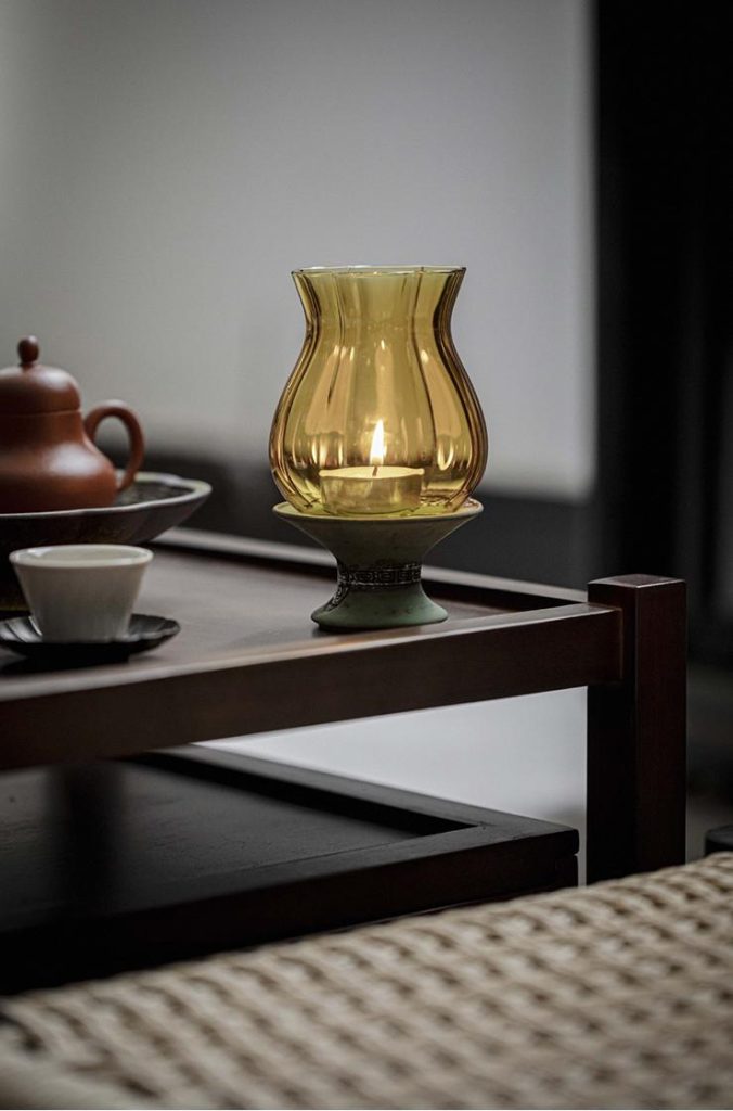 Vintage-Style Amber Glass Candle Holder