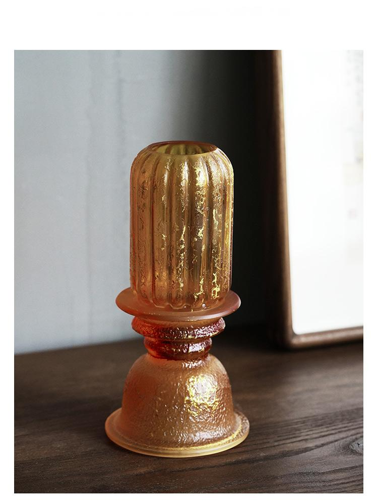 Amber Liuli Glass Candle Holder Gift Set, Vintage Design