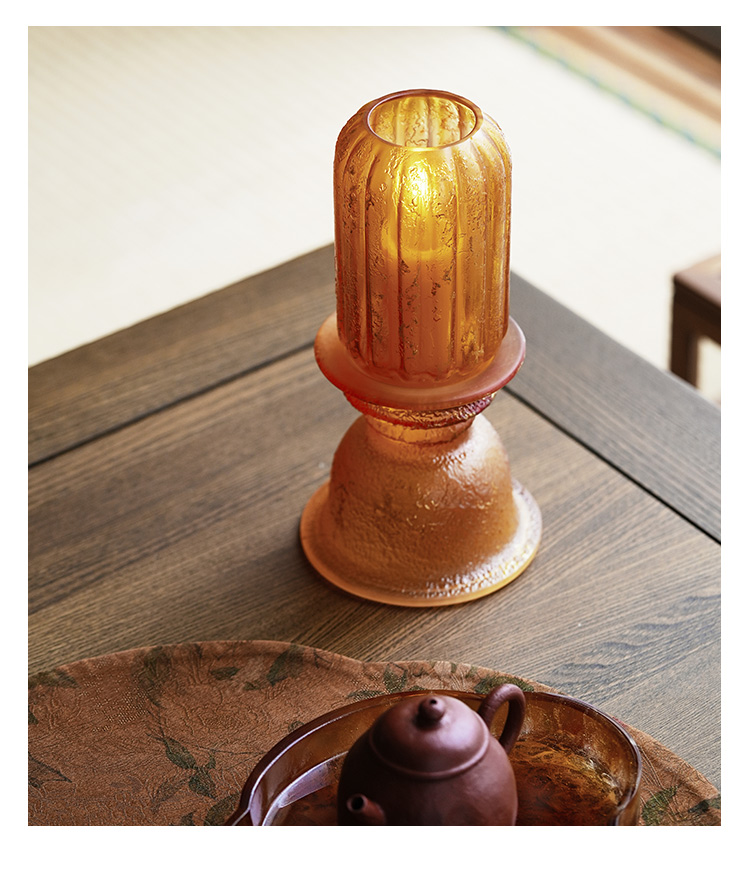 Amber Liuli Glass Candle Holder Gift Set, Vintage Design