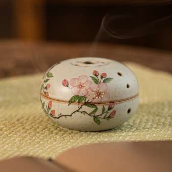 Ceramic Incense Burner with Cherry Blossom Design