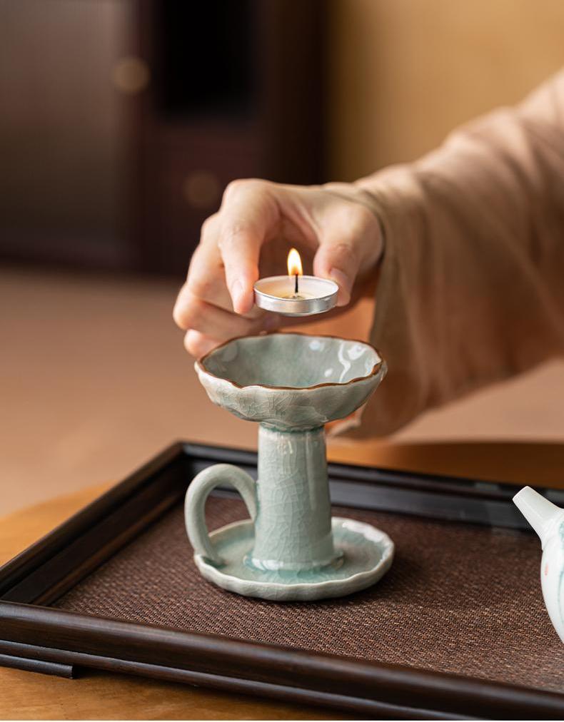 Chinese Ceramic Candle Holder with Handle, Vintage-inspired