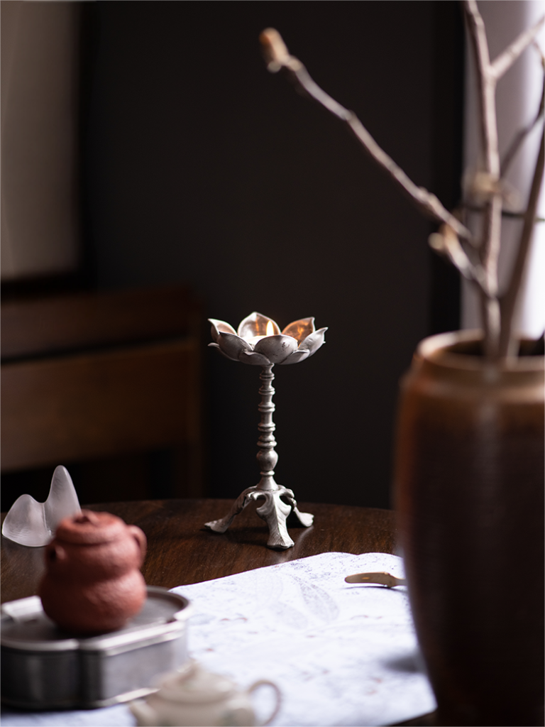 Handcrafted Antique-Style Lotus Metal Candle Holder