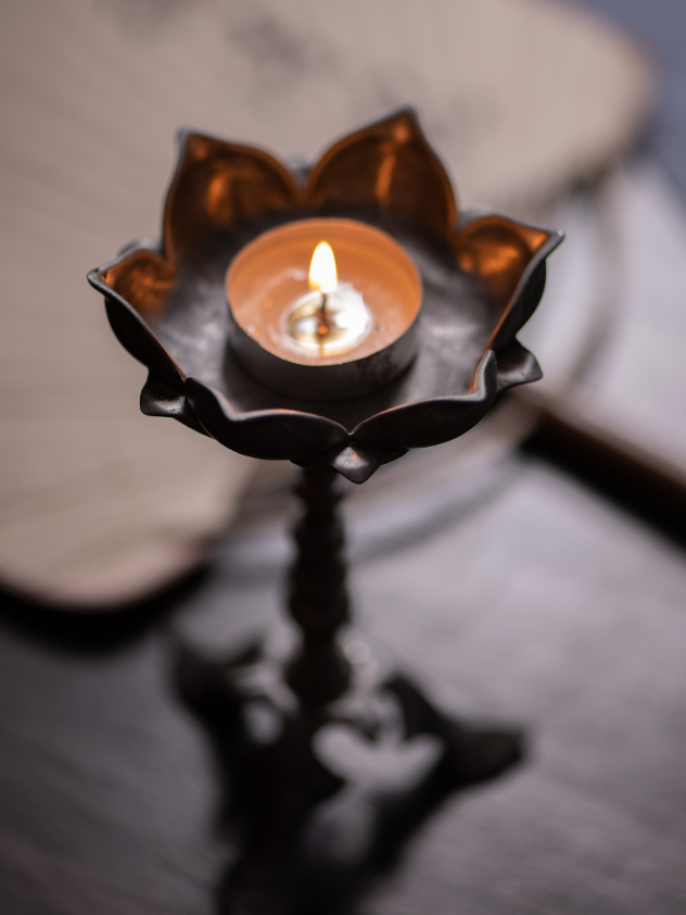 Handcrafted Antique-Style Lotus Metal Candle Holder