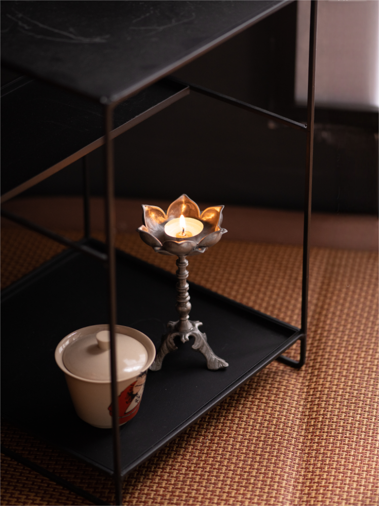 Handcrafted Antique-Style Lotus Metal Candle Holder