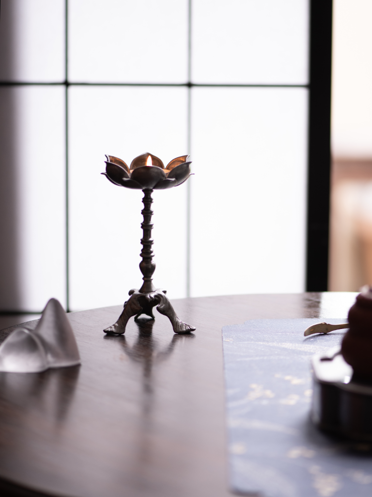 Handcrafted Antique-Style Lotus Metal Candle Holder