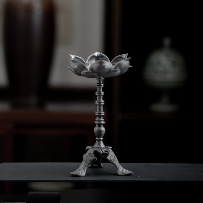 Handcrafted Antique-Style Lotus Metal Candle Holder