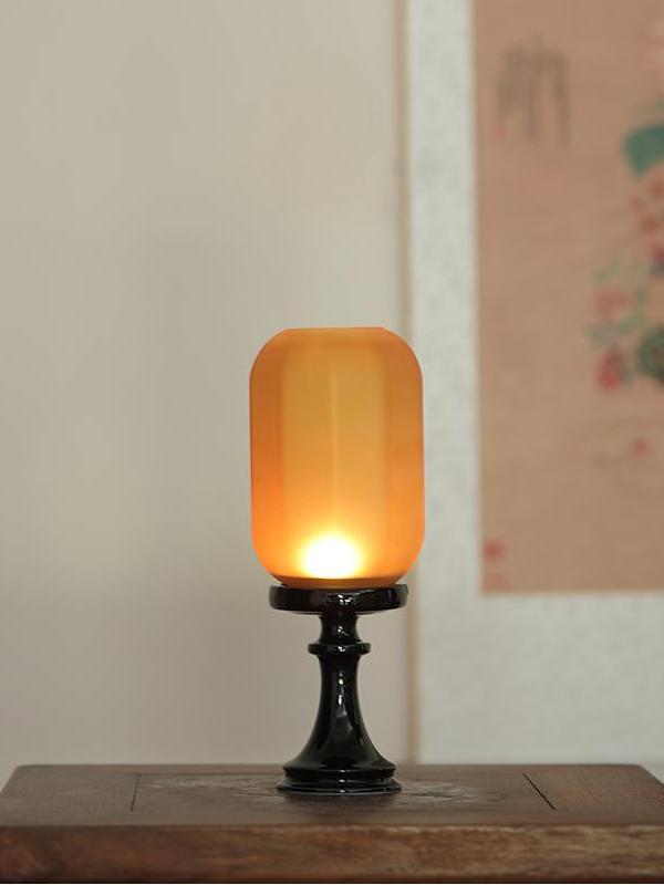 Oriental Amber Glass Tealight Holder Lamp