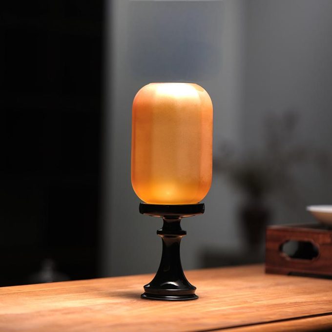 Oriental Amber Glass Tealight Holder Lamp