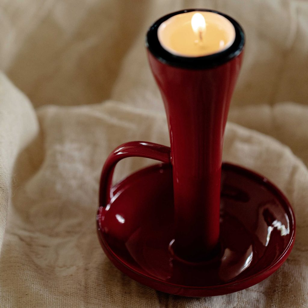 Red Ceramic Tealight Holder with Handle