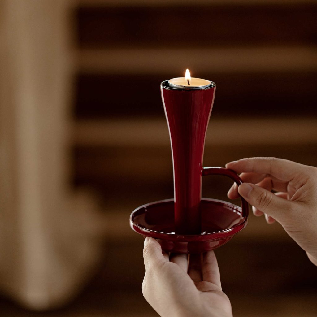 Red Ceramic Tealight Holder with Handle