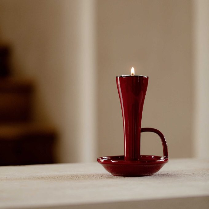 Red Ceramic Tealight Holder with Handle