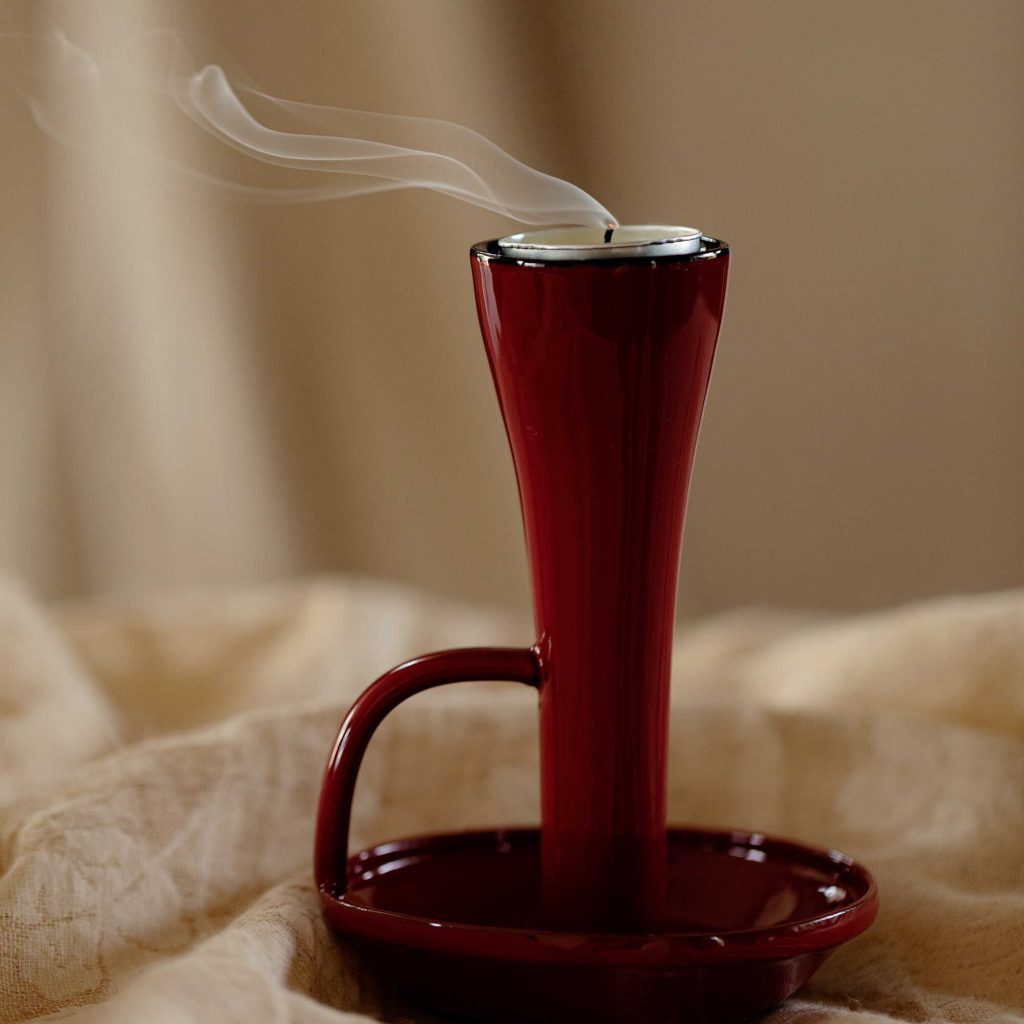 Red Ceramic Tealight Holder with Handle