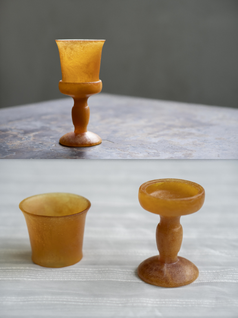 amber-hued Liuli glass candle holder