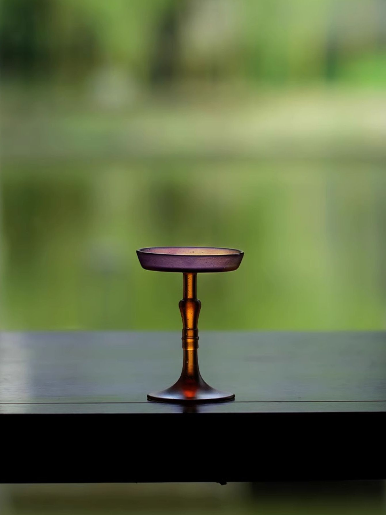 Amber & Purple Liuli Glass Candle Stand for Elegant Décor
