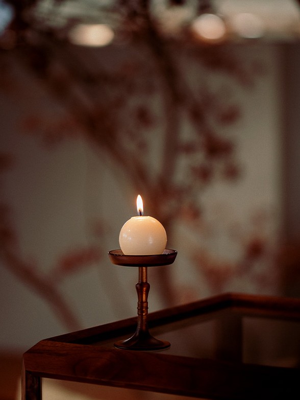 Amber & Purple Liuli Glass Candle Stand for Elegant Décor