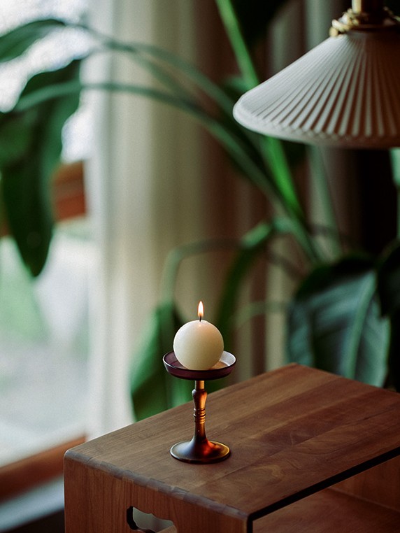 Amber & Purple Liuli Glass Candle Stand for Elegant Décor