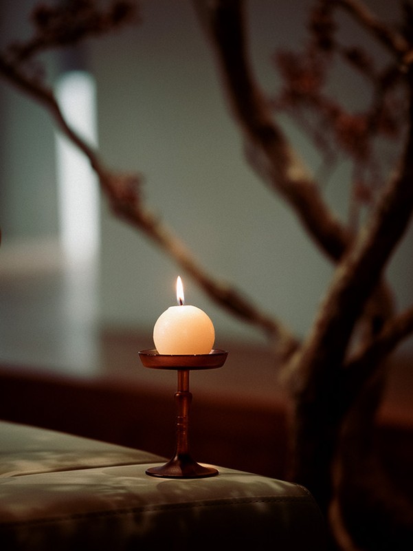 Amber & Purple Liuli Glass Candle Stand for Elegant Décor