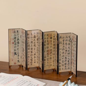 Antique-style Folding Screen Decor Featuring Chinese Calligraphy