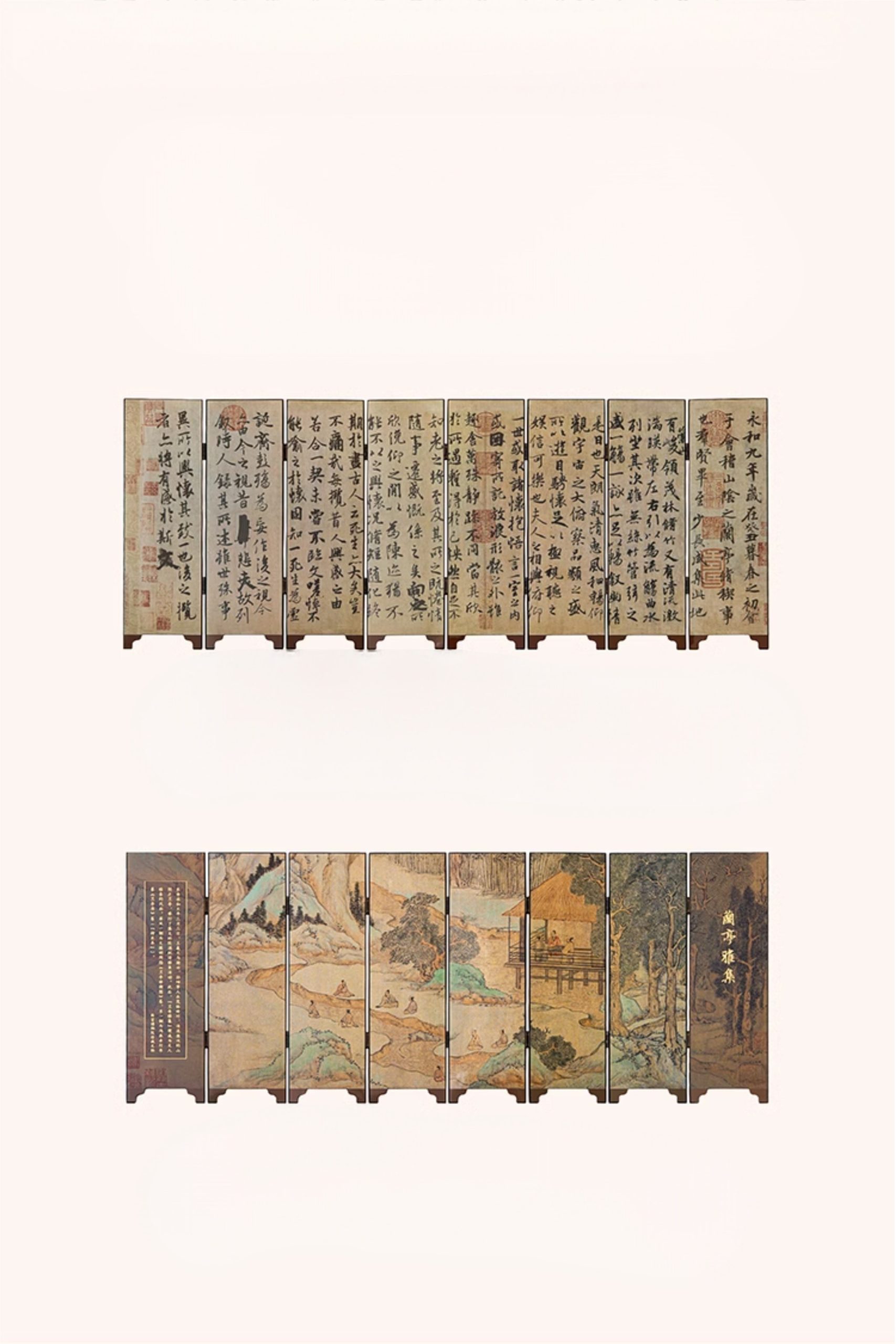 Antique-style Folding Screen Decor Featuring Chinese Calligraphy