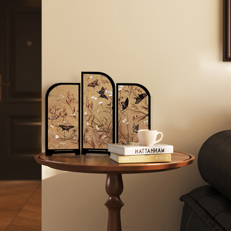 Chinese Tabletop Folding Screen with Vintage Butterfly Artwork